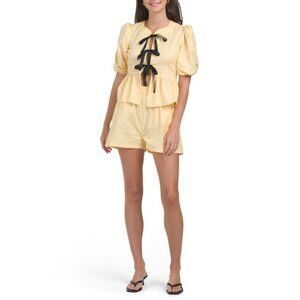 US TOGETHER Butter Bow Front Poplin Top And Shorts Set